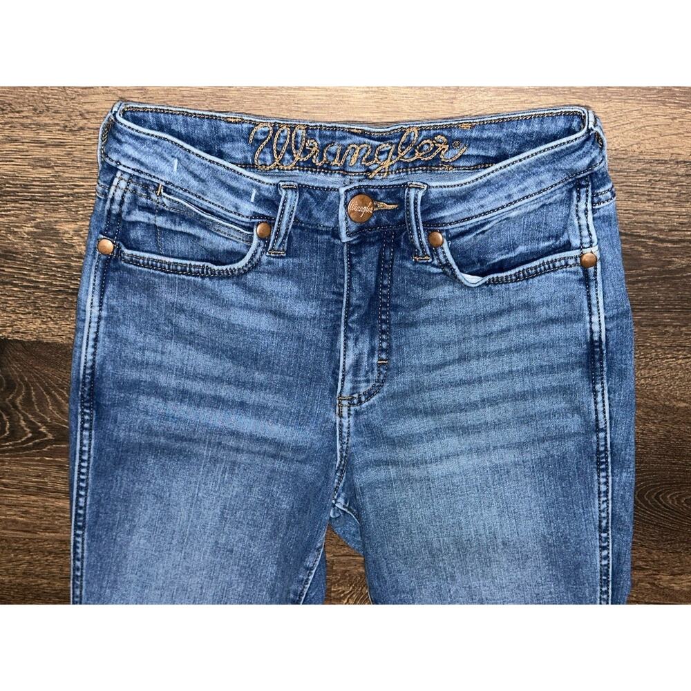 Wrangler Retro Blue Medium Wash High Rise Flare Jeans Stretch 5-Pocket 28x31 - Picture 9 of 12
